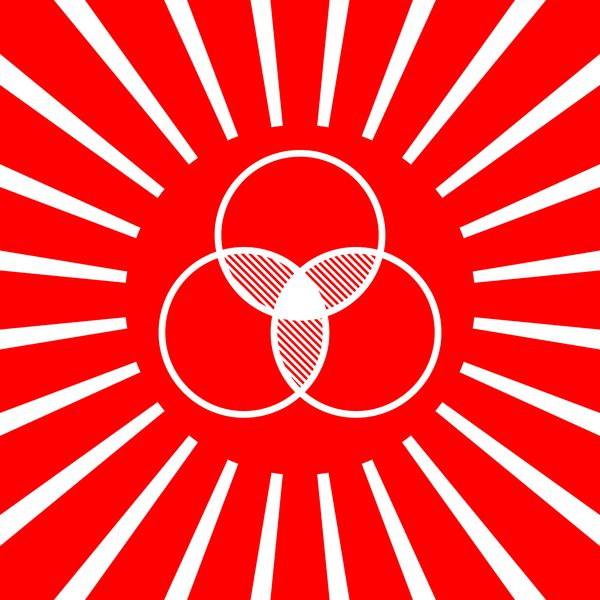 مجموعه های همپوشانی در ریاضی حلقه های همپوشانی 3 حلقه تقسیم شده بردار نماد سفید در خورشید قرمز با اشعه به عنوان پس زمینه جدا شده