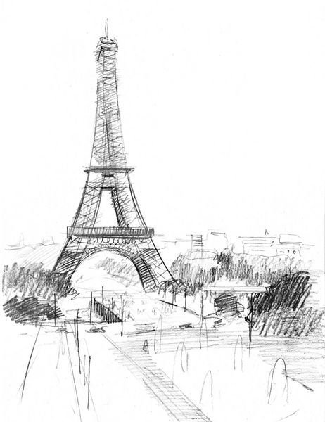 نقاشی مداد از کلیسای جامع برج ایفل در پاریس
