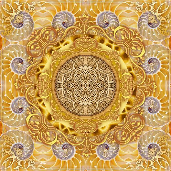 پوستر دیواری سه بعدی طرح گل حلزونی موج دار طلایی