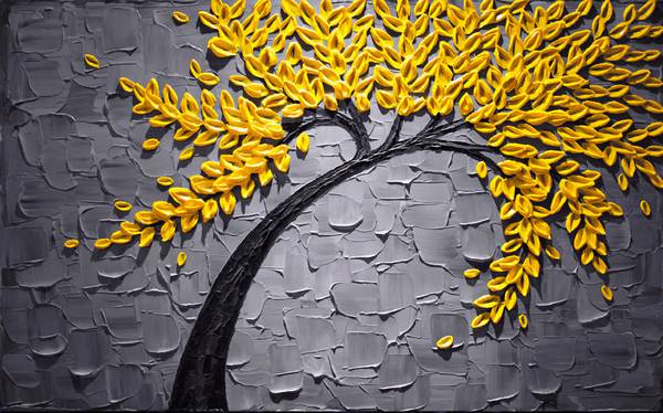 پوستر دیواری سه بعید درخت فانتزی زرد