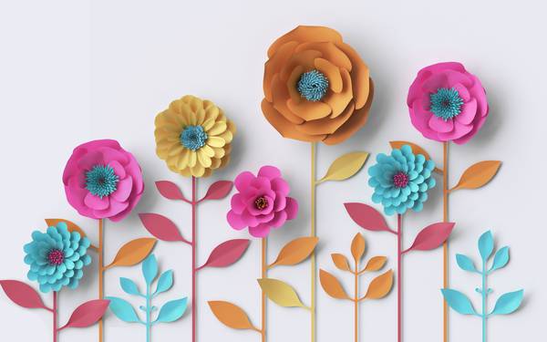 پوستر دیواری سه بعدی گل های کاغذی و سه بعدی رنگارنگ
