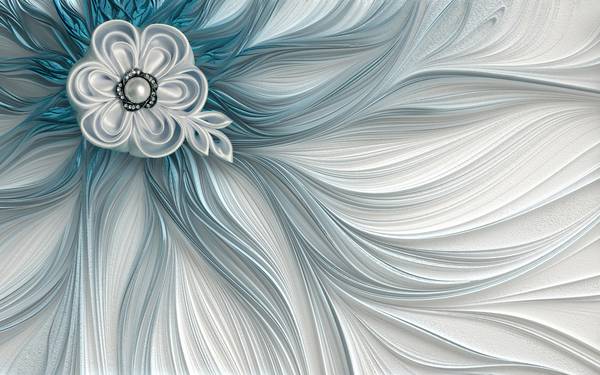 پوستر دیواری سه بعدی گل سفید و ربان های آبی