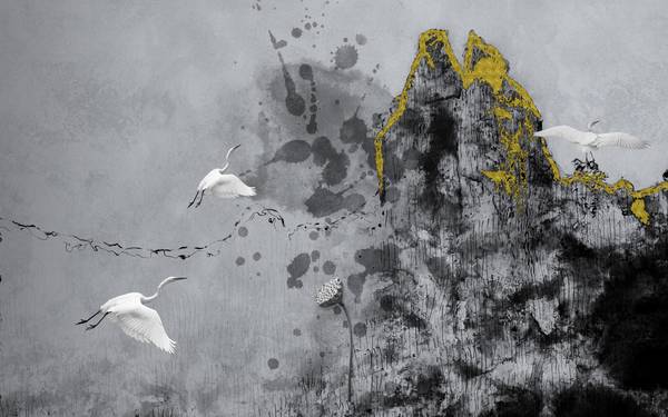 پوستر دیواری سه بعدی کبوتر های نقاشی شده با پس زمینه ی مشکی