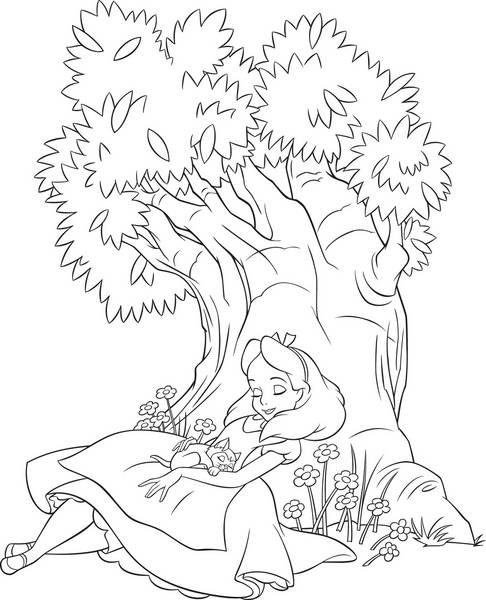 الگو رنگامیزی آلیس و درخت جادویی در سرزمین عجایب