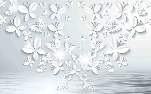 پوستر دیواری سه بعدی پروانه ها سفید فانتزی