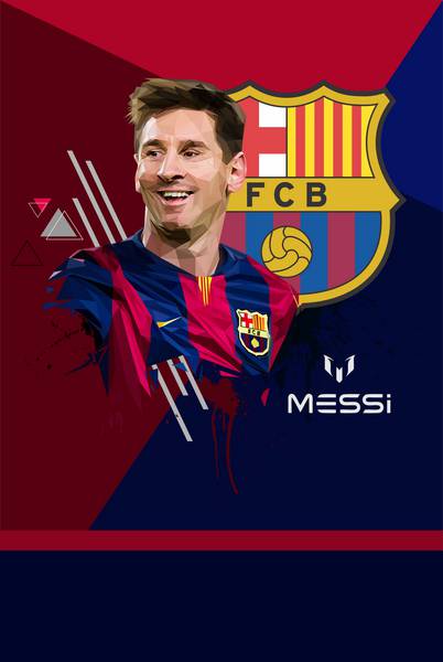 پوستر با کیفیت از لیونل مسی ترکیب شده با لوگوی باشگاه بارسلونا