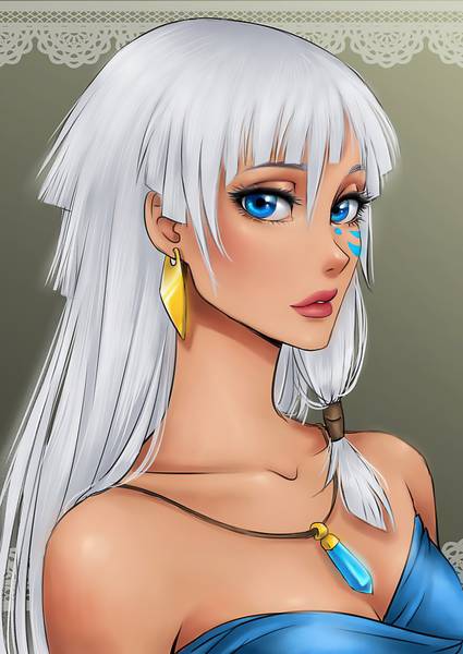 شخصیت دختر کارتون آتلانتیس با موهای سفید