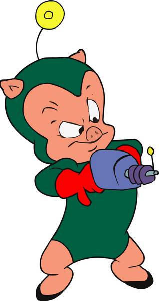 خوک در حال کار کردن با اسلحه ناشناخته