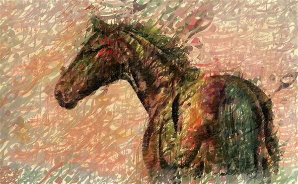 اسب سیاه طرح نقاشیخط زیبای ایرانی با خوشنویسی نستعلیق