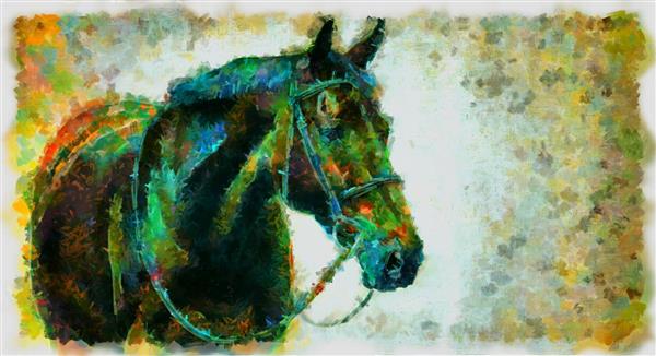 اسب مشکی طرح نقاشیخط زیبای ایرانی با خوشنویسی نستعلیق
