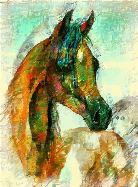 اسب ناز طرح نقاشیخط زیبای ایرانی با خوشنویسی نستعلیق