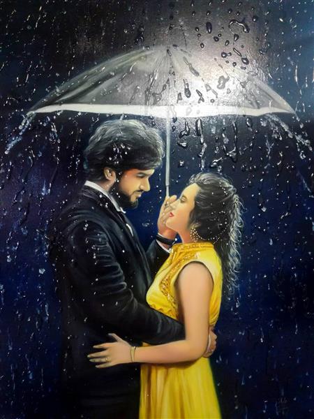 تابلو نقاشی عشق زیر باران
