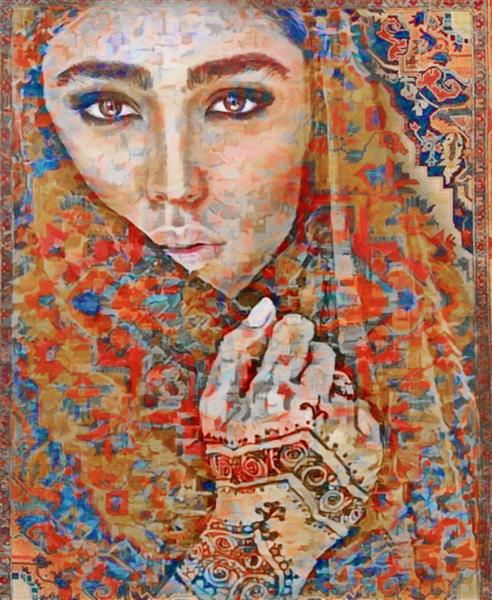 تابلو نقاشی و طراحی زیبای دختر ایرانی با حجاب
