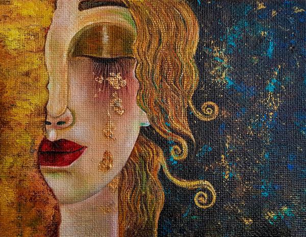 انتظار اثر نقاشی رنگ روغن دختری غمگین با موهای طلایی