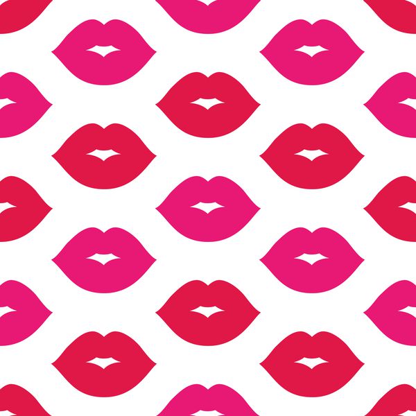 الگوی لبها الگوی وکتور بدون درز با بوسه های قرمز و صورتی زن و باریک جدا شده روی سفید