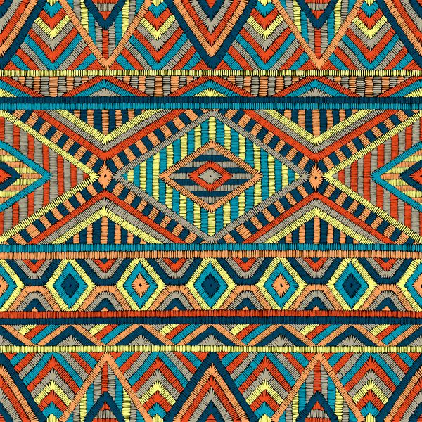 الگوی هندسی بدون درز دوخته شده تزئینات فرش نقوش قومی و قبیله ای چاپ رنگی دستباف تصویر برداری