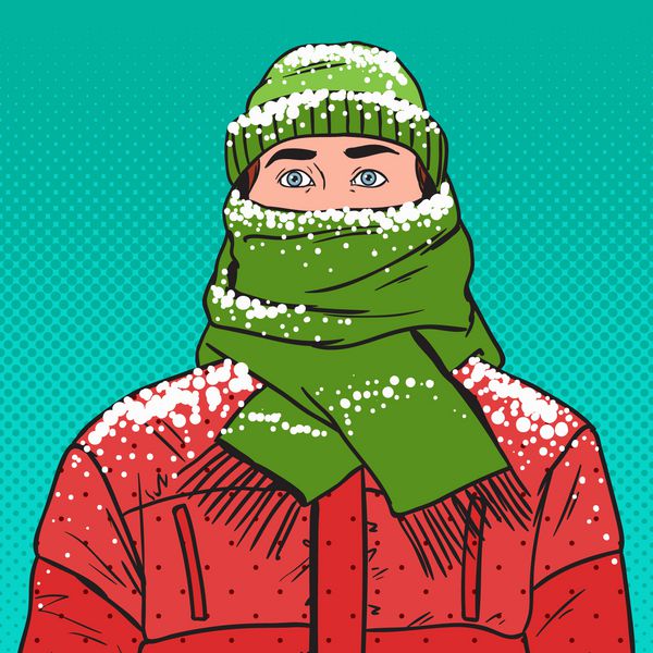 پرتره هنری پرتره مرد منجمد با لباس گرم زمستانی هوای سرد تصویر برداری