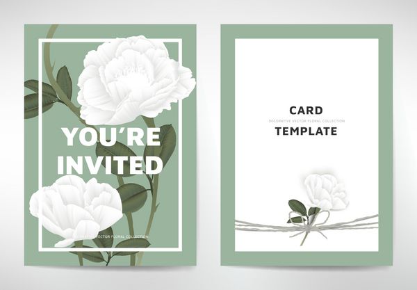 طراحی قالب کارت تبریک دعوت گل رز گل رز با برگهای روی زمینه سبز موضوع ارگانیک طبیعت