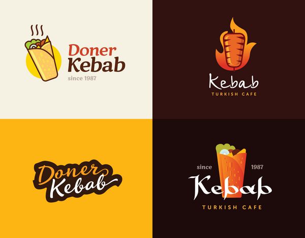 مجموعه الگوهای آرم اهدا کننده کباب برچسب های خلاقانه برای رستوران فست فود ترکی و عربی