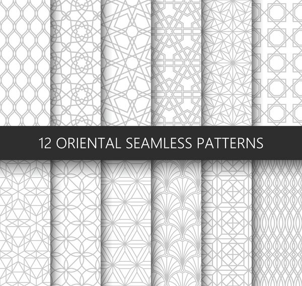 مجموعه ای از 12 الگوی بدون درز تزئینی تزئینی مجموعه الگوهای هندسی به سبک شرقی الگوهای اضافه شده به پانل swatch