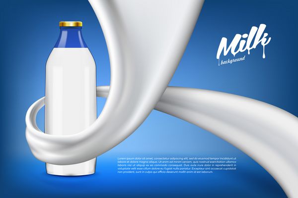 بنر پس زمینه شیر مدل آماده برای طراحی شما مفهوم محصول نوشیدنی تصویر واقعی با شیر یا چرخش ماست