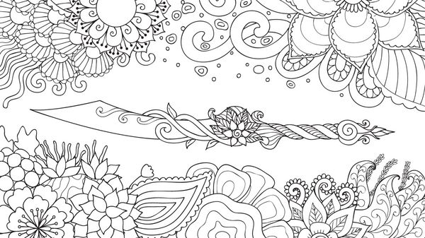 خنجر دستی که با گلهای زیبا ساخته شده است برای صفحه و کتاب رنگ آمیزی برای کودکان و بزرگسالان