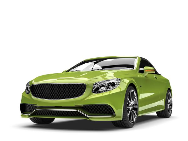 اتومبیل تبدیل شده لوکس مدرن به رنگ سبز متالیک عکس نمای نزدیک نمای نزدیک تصویر سه بعدی