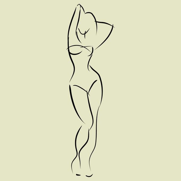 زمینه هنری با ایستاده زن جوان زیبا در لباس شنا وکتور طراحی