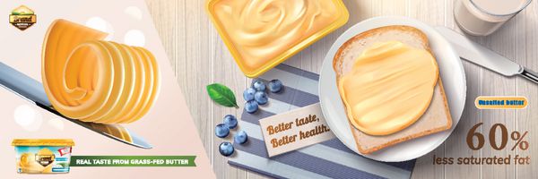 تبلیغات کره خامه ای فرهای کره ای روی چاقو با مقداری پخش روی نان تست در تصویر سه بعدی نمای برتر صبحانه خوشمزه