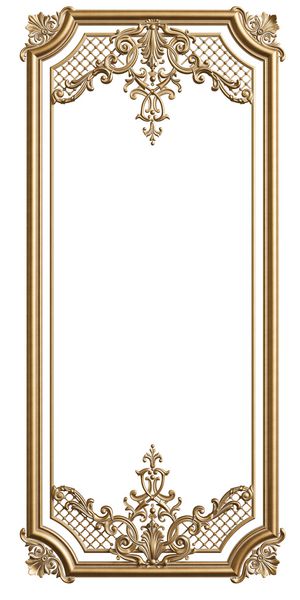قاب طلایی قالب کلاسیک با دکوراسیون زینتی برای فضای داخلی کلاسیک جدا شده در زمینه سفید تصویر دیجیتال رندر سه بعدی