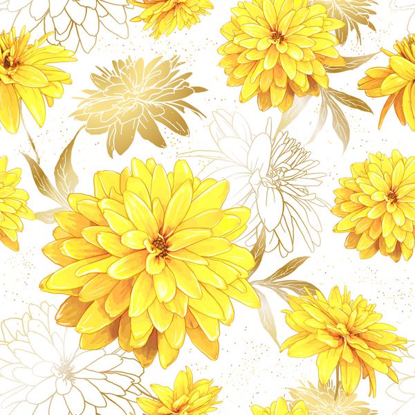 الگوی یکپارچه با گل های Rudbeckia Laciniata که همچنین با نام گلدن توپ روی یک پس زمینه سفید و با مارپیچ ها گفته می شود طرح کشیده شده دستی الگوی طراحی پارچه گل کاغذ کاغذ دیواری وب