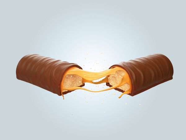 شکلات شکاف دار یا ویفر ترد کاکائو با کارامل شامل مسیر Clipping تصویر 3D است