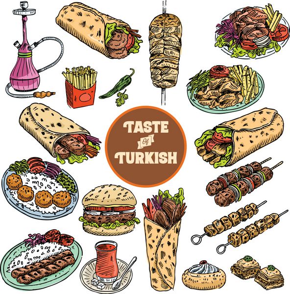 غذای ترکی دستی تصویر برداری