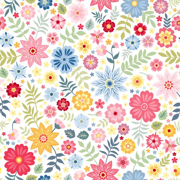الگوی گل بدون گل متراکم با گلهای زیبا و نازک در زمینه سفید تصویر برداری چاپ برای پارچه کاغذ کاغذ دیواری طراحی بسته بندی