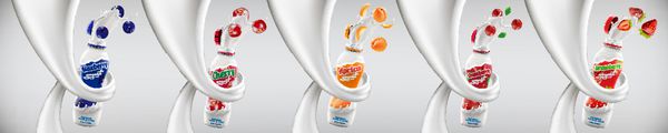 مجموعه آگهی های بطری ماست در چرخش شیر وکتور تجاری ماست به تصویرگری فوق العاده واقع گرایانه