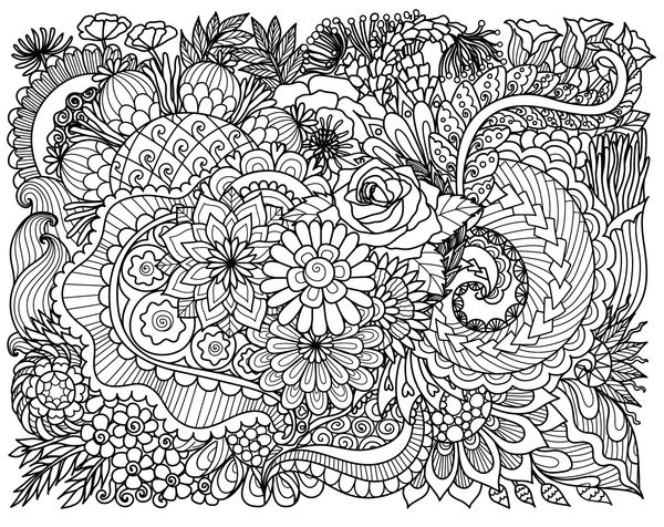 طراحی هنری خط از florals پیچیده برای پس زمینه و صفحه کتاب رنگ آمیزی برای بزرگسالان تصویر برداری