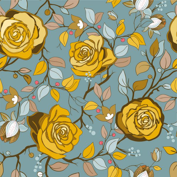 گل رز زرد روی زمینه خاکستری روشن کاغذ دیواری وکتور با گلهای بزرگ گلهای زرد دستی را کشید عالی برای پارچه منسوجات وب دعوت ها تصویر برداری