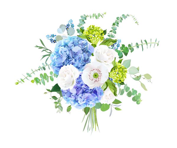 دسته گل های سبک آبرنگ آبی روشن گل رز سفید مرا فراموش نکنید که گل های وحشی اکالیپتوس و گیاهان خود را فراموش نکنید تصویر زمینه وکتور فضای سبز برای طراحی ساده و طبیعی عروسی شیک جدا شده