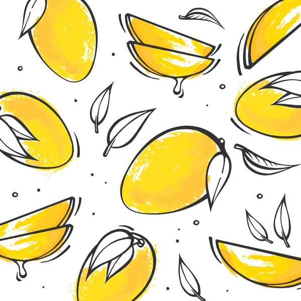 پس زمینه انبه دست زرد کشیده شده است میوه های عجیب و غریب doodle
