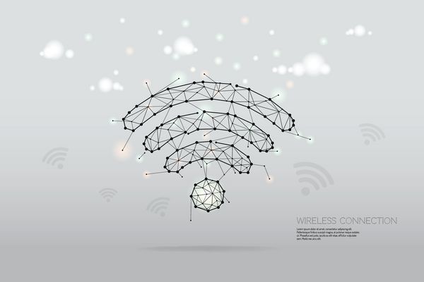 ذرات هنر هندسی خط و نقطه نماد بی سیم نماد بردار انتزاعی مفهوم طراحی گرافیکی اتصال wifi وزن سکته مغزی خط قابل ویرایش