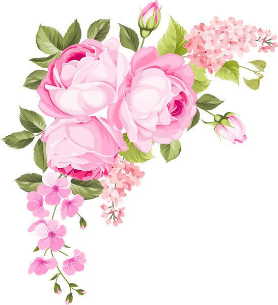 گل های بهاری گل شکوفه گلهای رز بنفش ساکورا و یاس بنفش برچسب زدن با گلهای گل رز و ساکارا