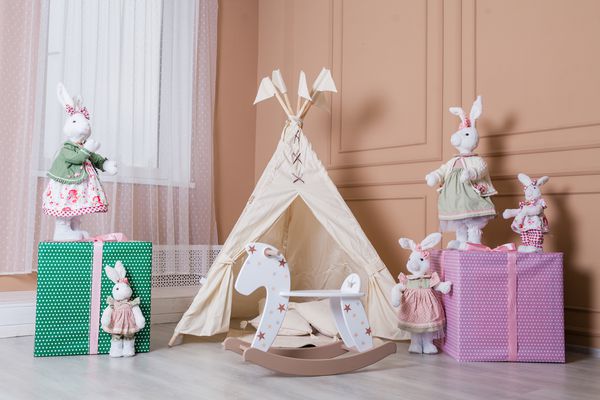 اتاق داخلی کودک چادر بازی Wigwam اسباب بازی ها خرگوش ها هدایا اسب تکان دهنده