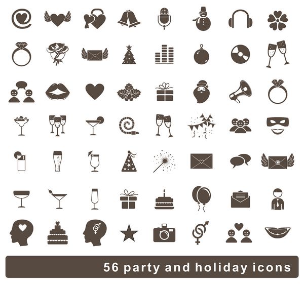 مجموعه ای از 56 تعطیلات و نمادهای مهمانی