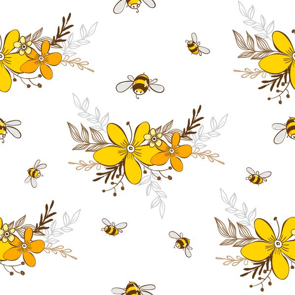 الگوی بدون درز ناز با زنبورهای پرواز تصویر برداری EPS10
