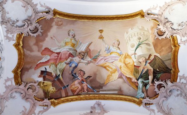 آمورباخ آلمان 08 ژوئیه سنت کاترین و سنت باربارا نقاشی اثر نقاشی ماتوسوس گونتر در کلیسای صومعه بندی بندیکت در آمورباخ آلمان در تاریخ 8 ژوئیه 2017