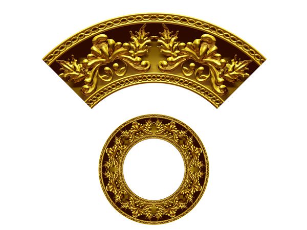 بخش تزئینی طلایی برابری و نسخه گرد زاویه نود درجه برای گوشه یا دایره تصویر 3D بر روی رنگ سفید جدا شده