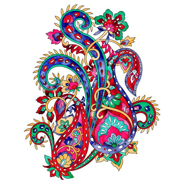 الگوی زینتی رنگارنگ پیزلی عناصر طراحی قومی پرنعمت