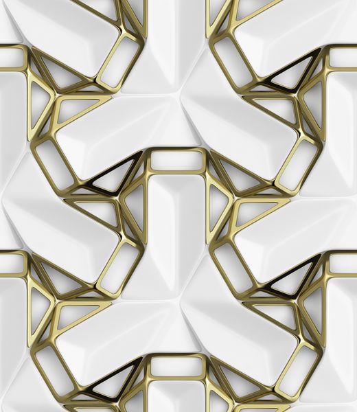 کاشی های سه بعدی طرح سفید با قاب سیم طلا در زمینه سفید مواد سرامیکی سفید گردو چوب و طلا بافت واقع بینانه بدون درز با کیفیت بالا