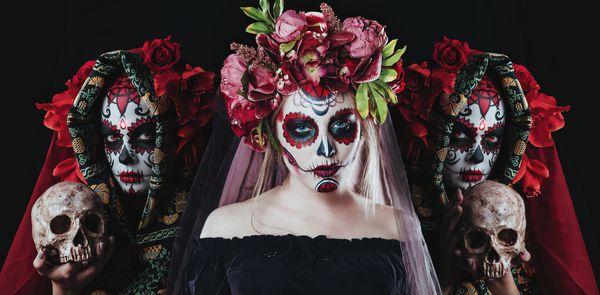 پرتره Calavera Catrina آرایش جمجمه قند Dia de los muertos روز مرگ هالووین