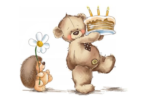 خرس عروسکی و جوجه تیغی کیک تولد